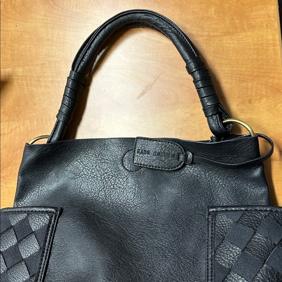 Malibu Skye Black faux Leather Bucket Bag with Woven handles Details - Picture 7 of 9